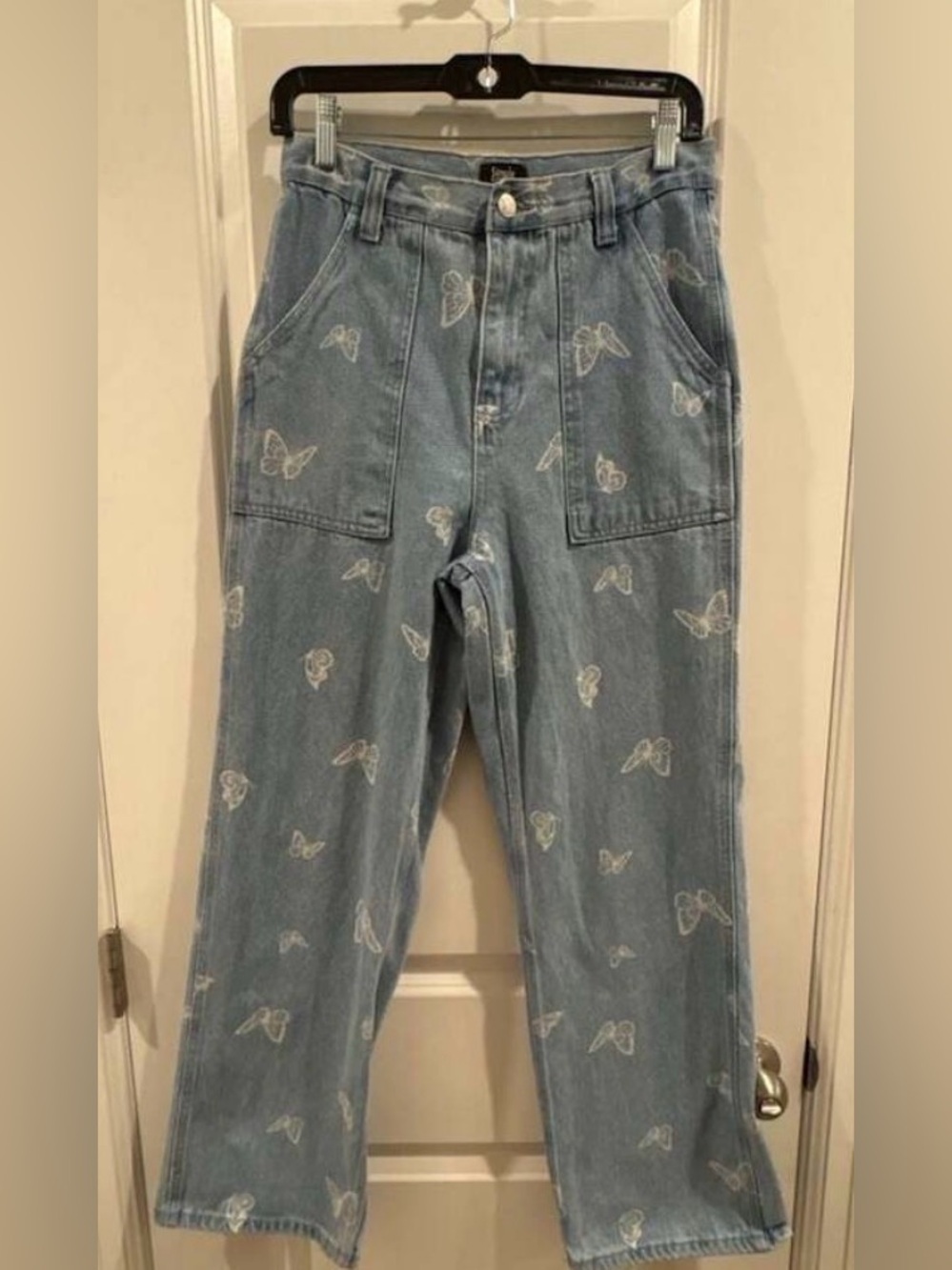 Simple Society Blue Butterfly Print Straight Leg Denim Jeans